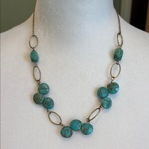 Blue and Gold Necklace with Turquoise Beads